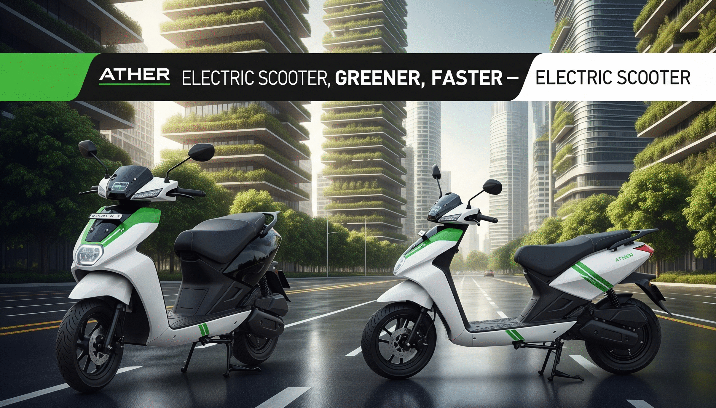 Ather Electric Scooter colorful featured image showcasing sleek design and digital display.