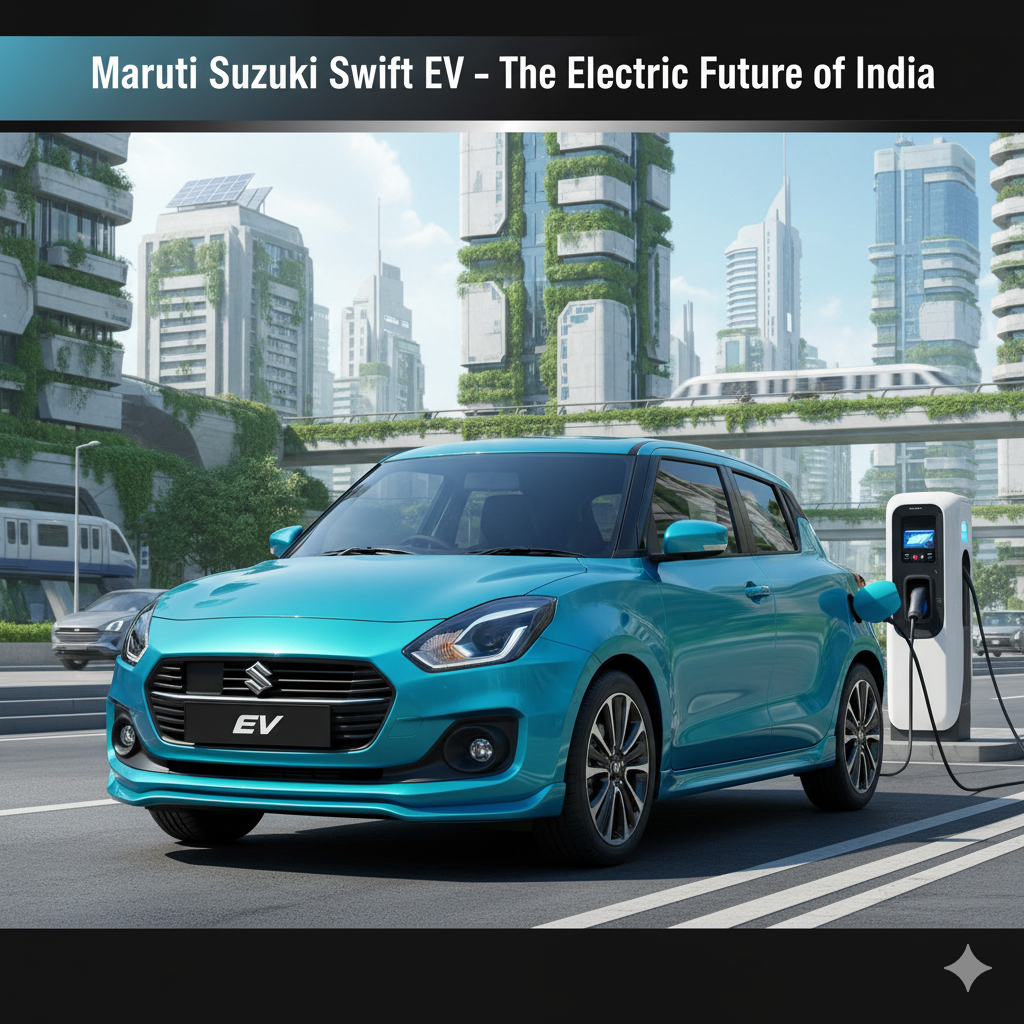 2025 Maruti Suzuki Swift EV car showcasing stylish headlights and grille.